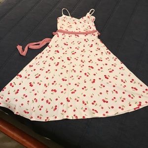 Retro style white dress with cherry print